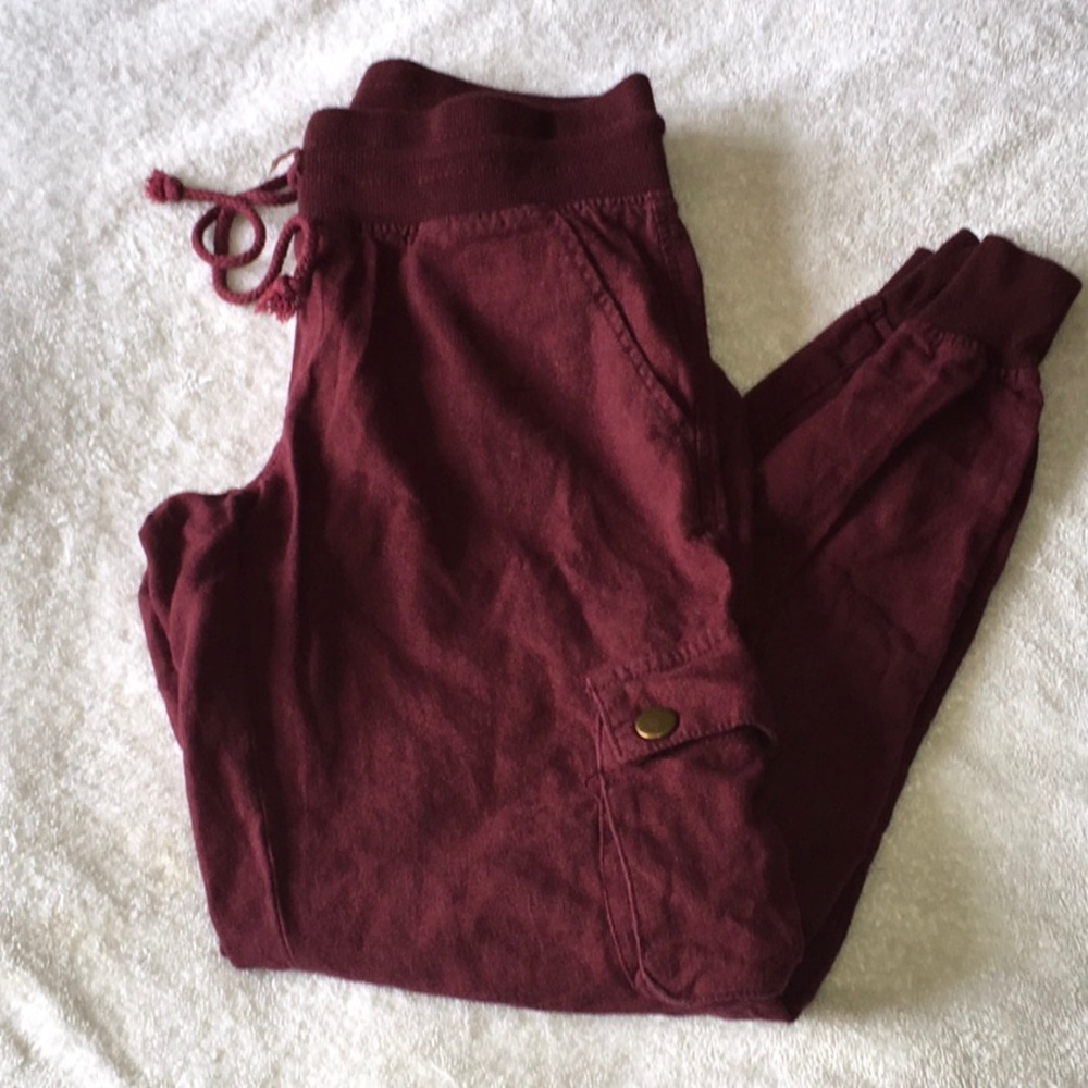 burgundy joggers